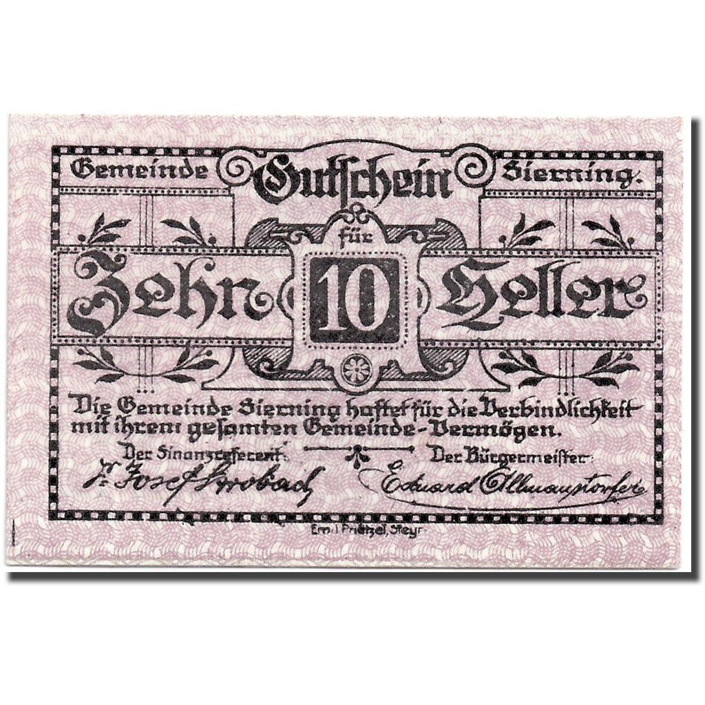 Banknote, Austria, Sierning, 10 Heller, paysan, 1920, 1920-03-20, UNC(63)