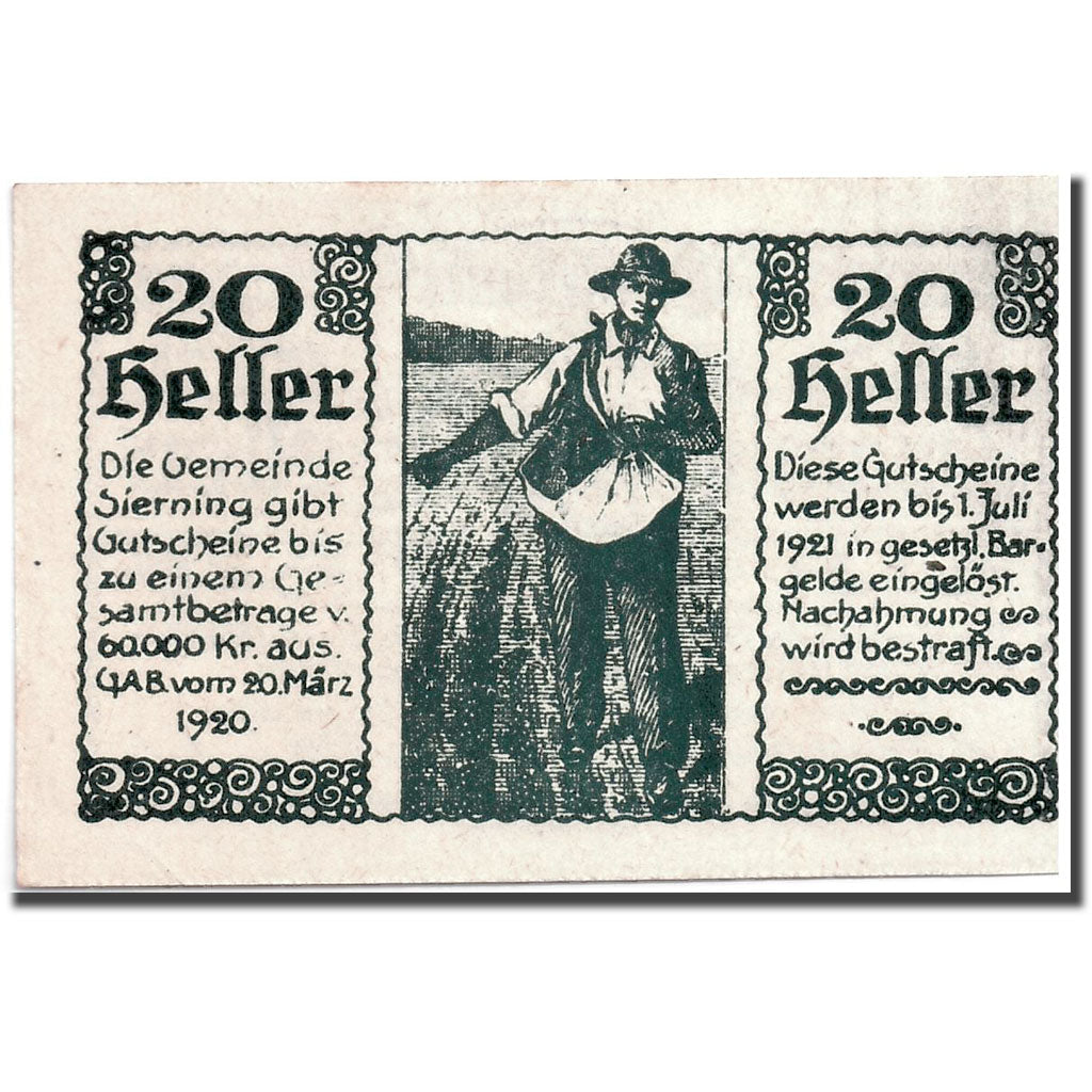 Geldschein, Österreich, Sierning, 20 Heller, paysan, 1920, 1920-03-20, UNZ-