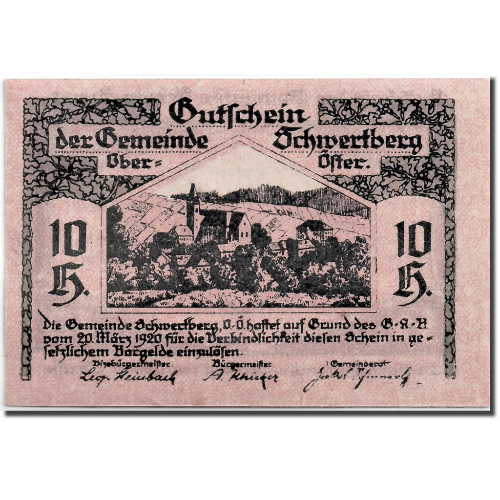 Banknote, Austria, Schwertberg, 10 Heller, Ecusson, 1920, 1920-03-20, UNC(63)