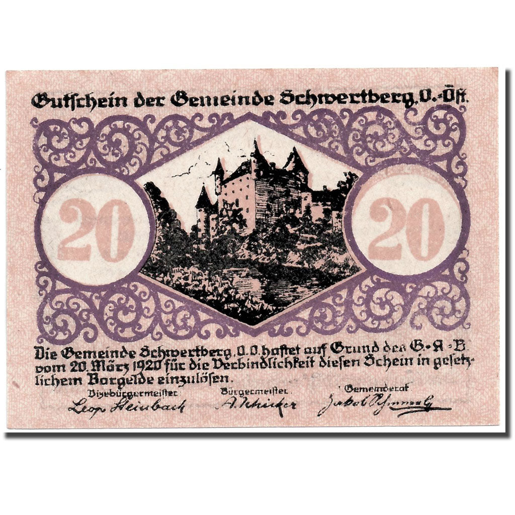 Banknote, Austria, Schwertberg, 20 Heller, Ecusson, 1920, 1920-03-20, UNC(63)