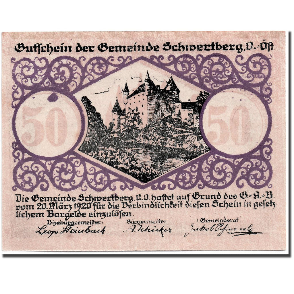 Geldschein, Österreich, Schwertberg, 50 Heller, Ecusson, 1920, 1920-03-20