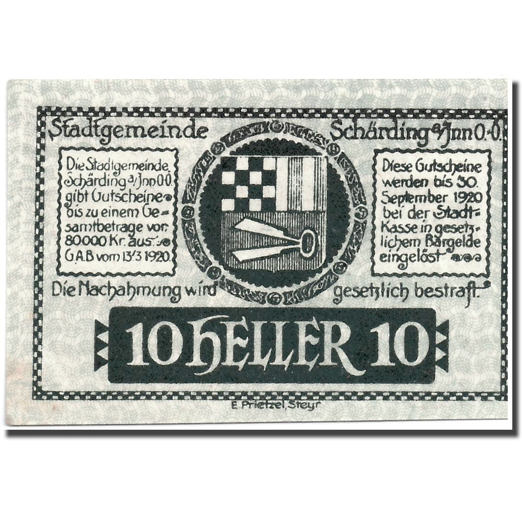 Geldschein, Österreich, Schärding, 10 Heller, drapeau, 1920, 1920-03-13, UNZ-