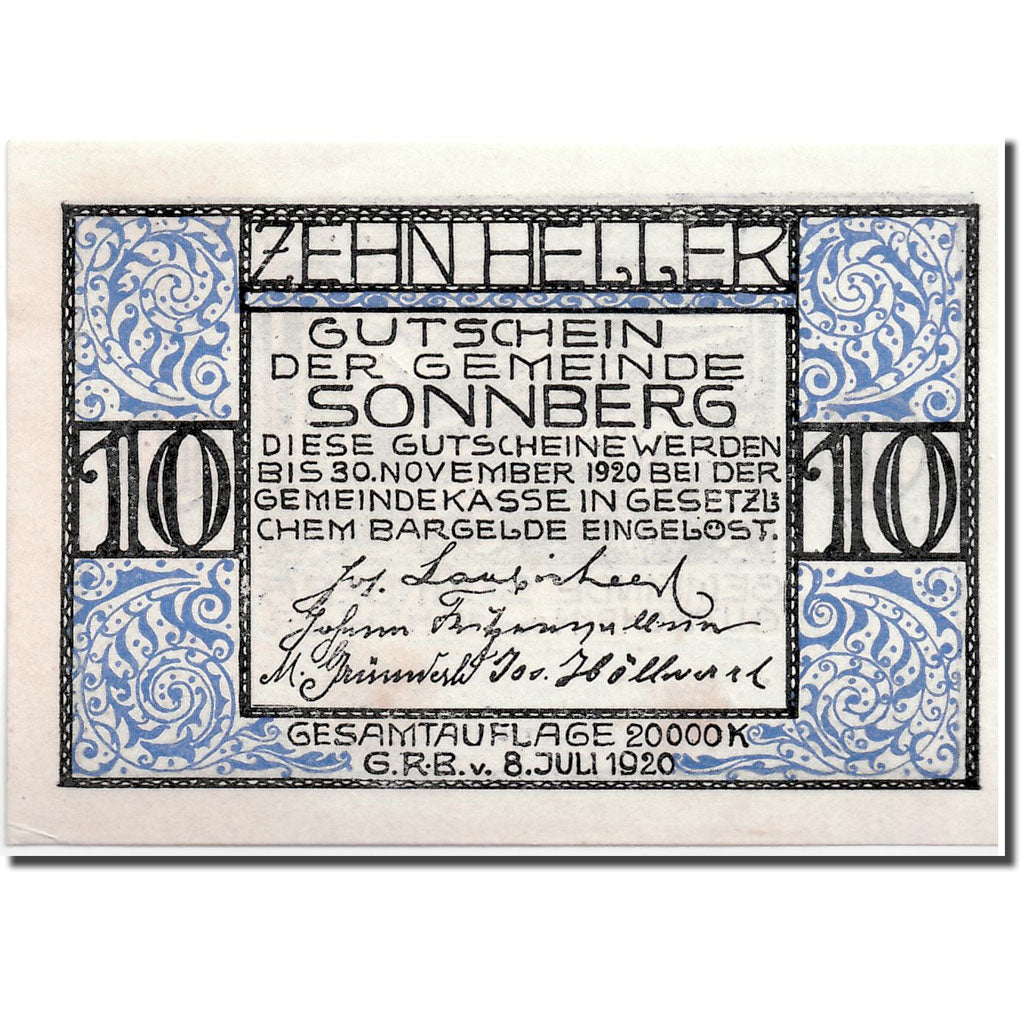 Banknote, Austria, Sonneberg, 10 Heller, paysage, 1920, 1920-07-08, KM:1004