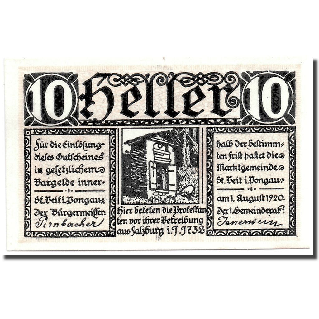 Geldschein, Österreich, St Viet im Pongau, 10 Heller, Ecusson, 1920