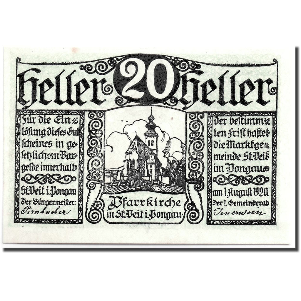 Geldschein, Österreich, St Viet im Pongau, 20 Heller, Ecusson, 1920