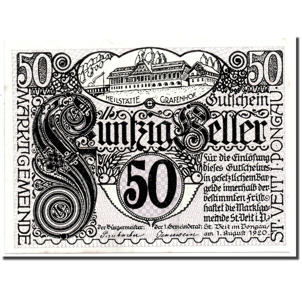 Banknote, Austria, St Viet im Pongau, 50 Heller, Ecusson, 1920, 1920-08-01