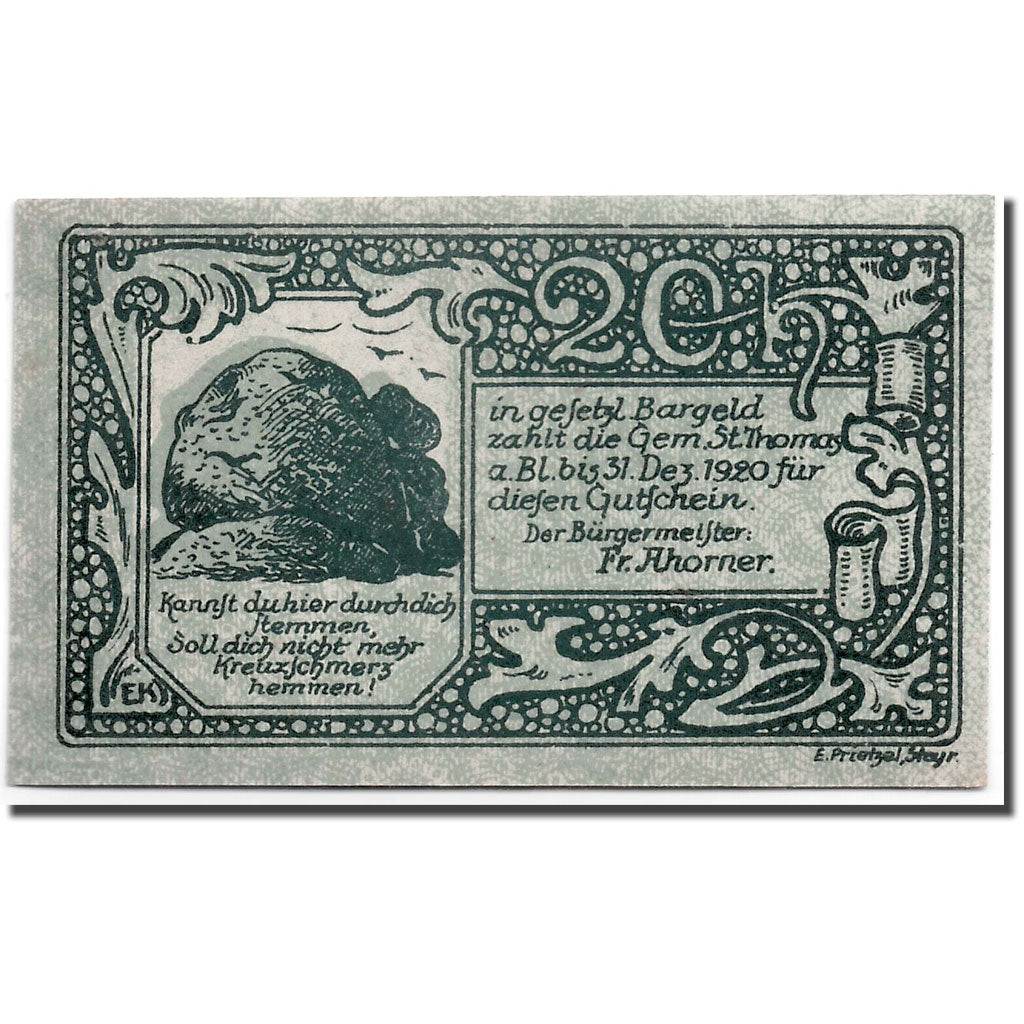 Geldschein, Österreich, St Thomas, 20 Heller, Eglise, UNZ-, Mehl:938