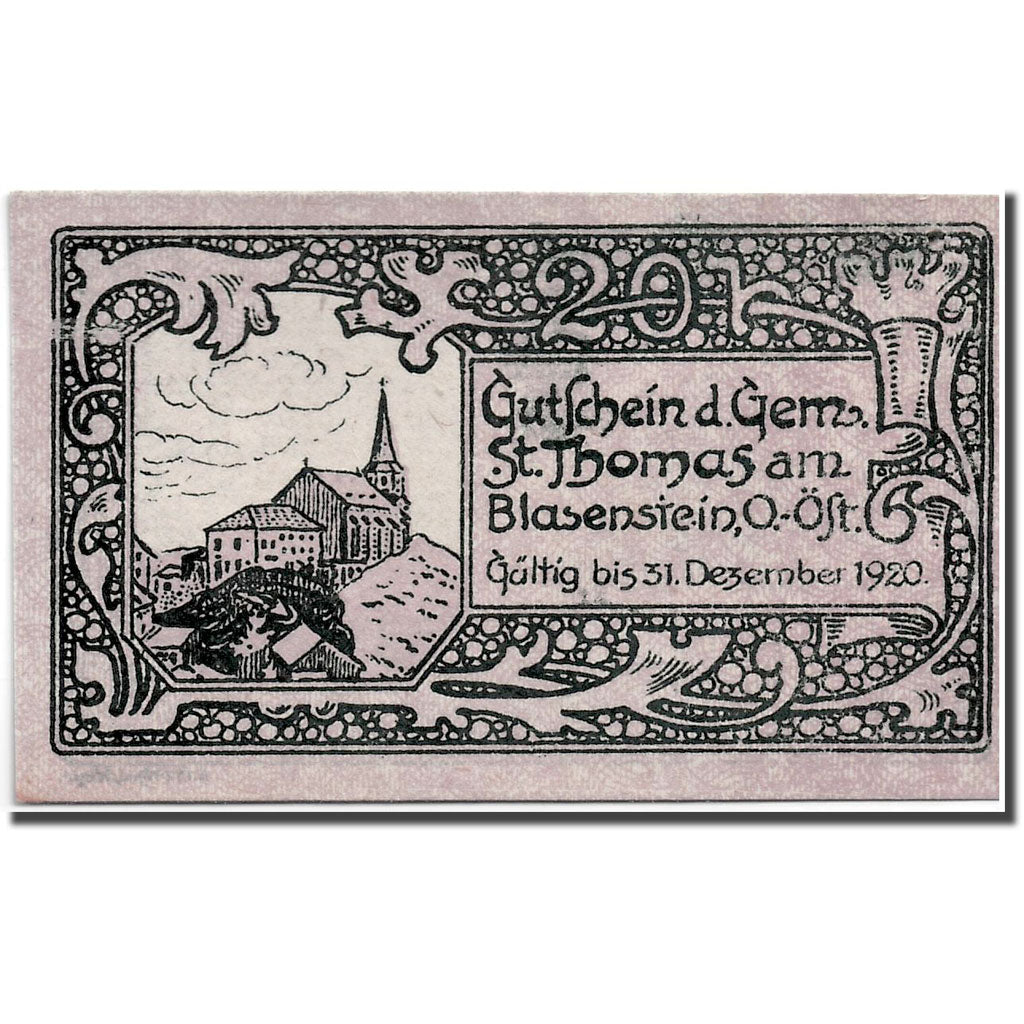 Geldschein, Österreich, St Thomas, 20 Heller, Eglise, UNZ-, Mehl:938