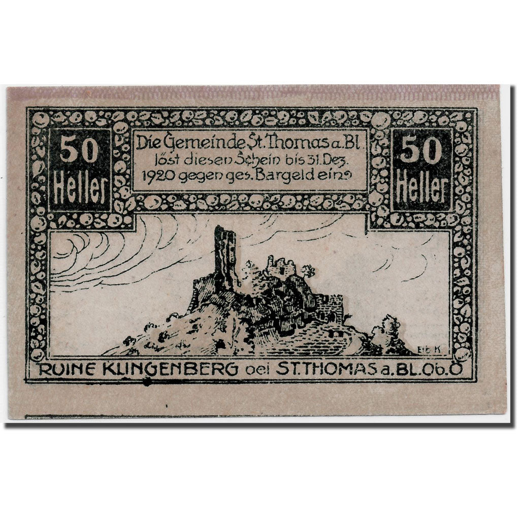Geldschein, Österreich, St Thomas, 50 Heller, paysage, UNZ-, Mehl:938