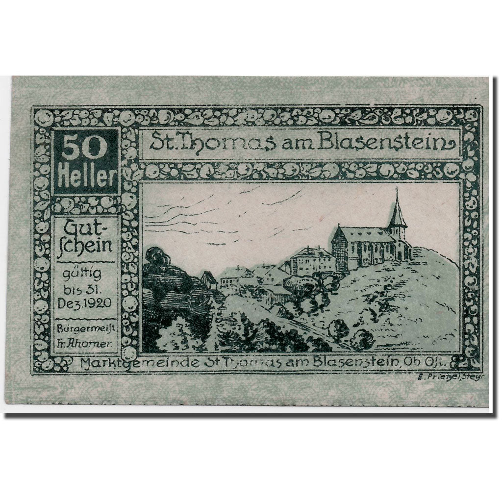 Geldschein, Österreich, St Thomas, 50 Heller, paysage, UNZ-, Mehl:938