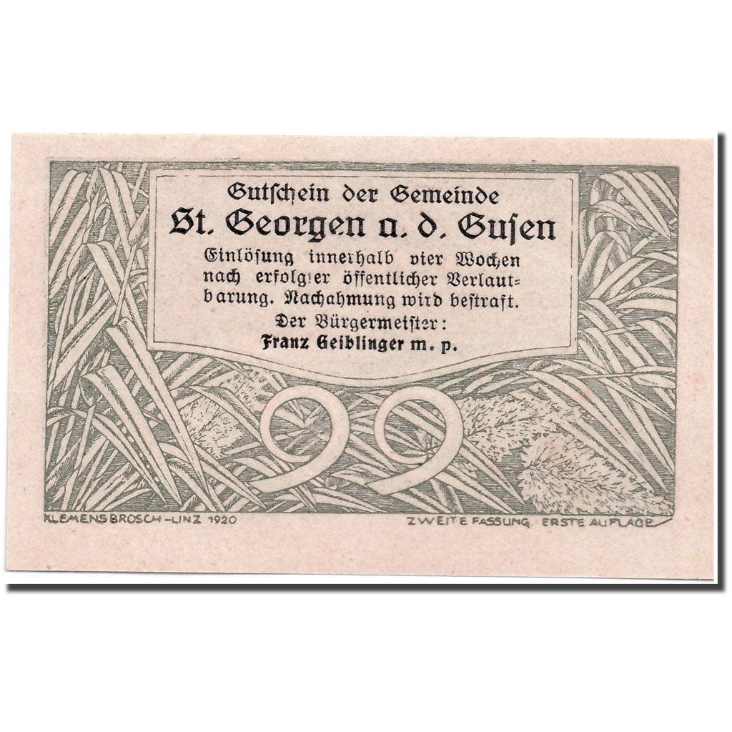 Banknote, Austria, St Georgen, 99 Heller, paysage, UNC(63), Mehl:886