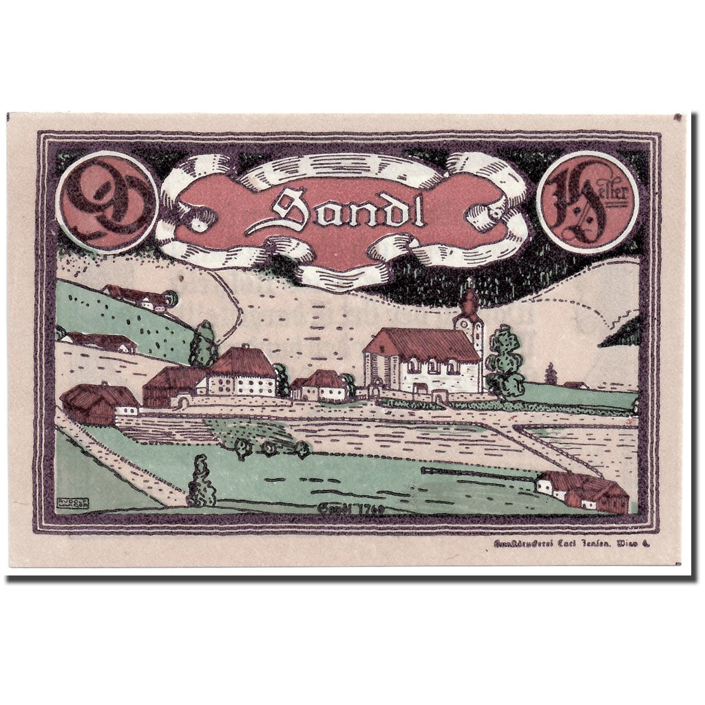 Geldschein, Österreich, Sandl, 90 Heller, paysage, 1920, 1920-07-23, UNZ-