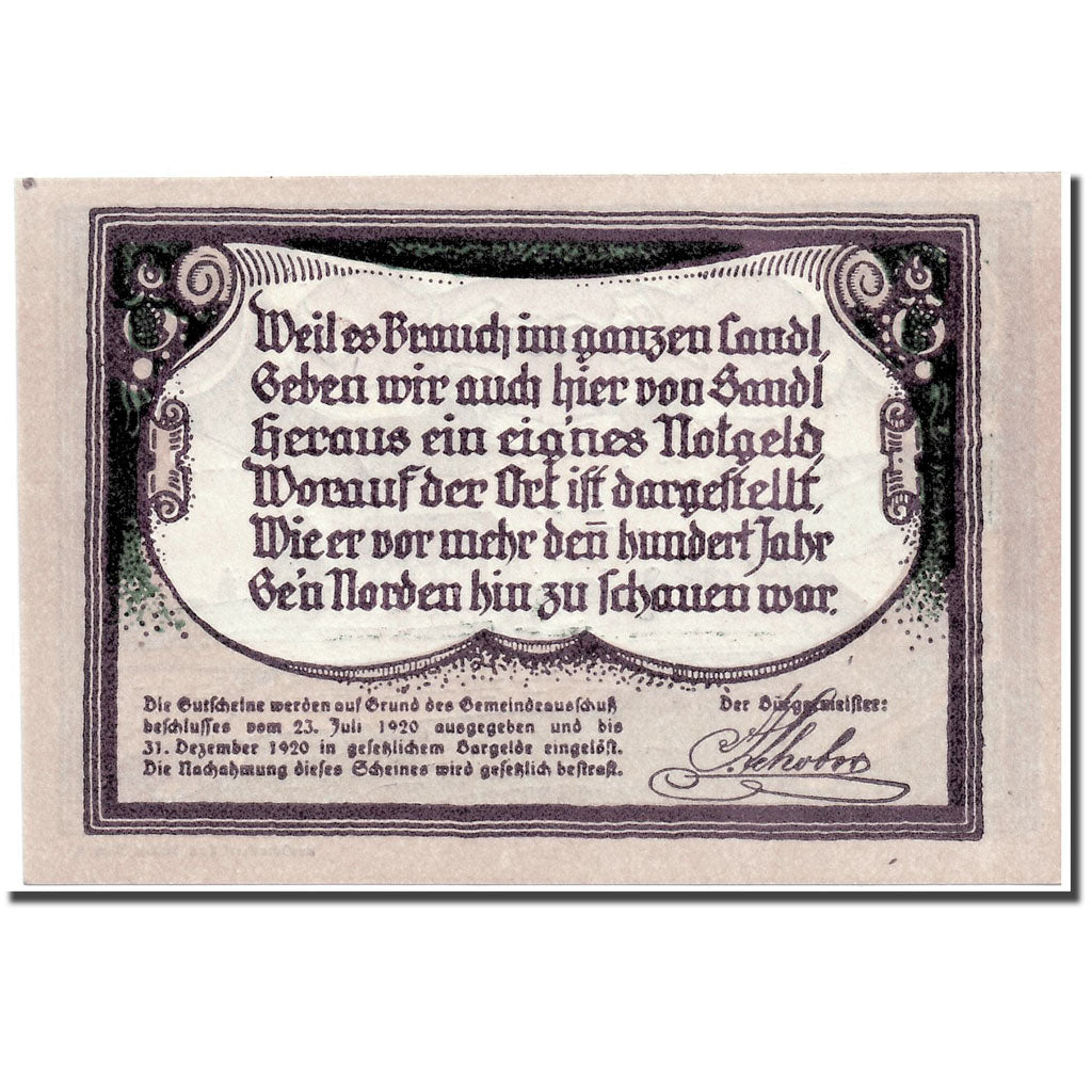 Geldschein, Österreich, Sandl, 90 Heller, paysage, 1920, 1920-07-23, UNZ-