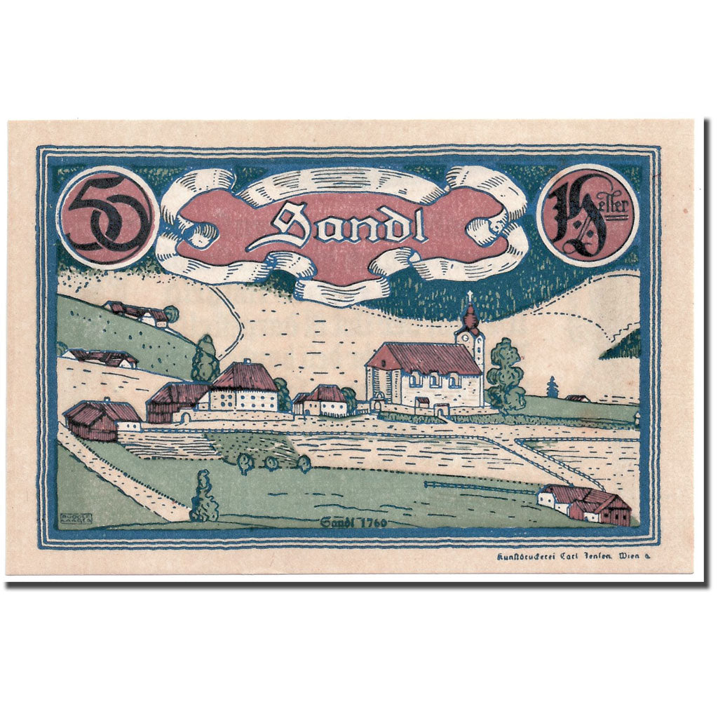 Banknote, Austria, Sandl, 50 Heller, paysage, 1920, 1920-07-23, UNC(63)