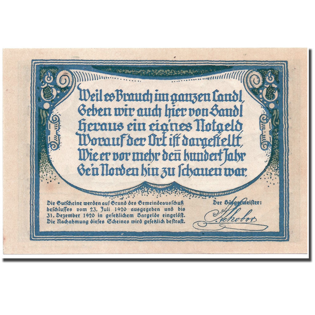 Banknote, Austria, Sandl, 50 Heller, paysage, 1920, 1920-07-23, UNC(63)