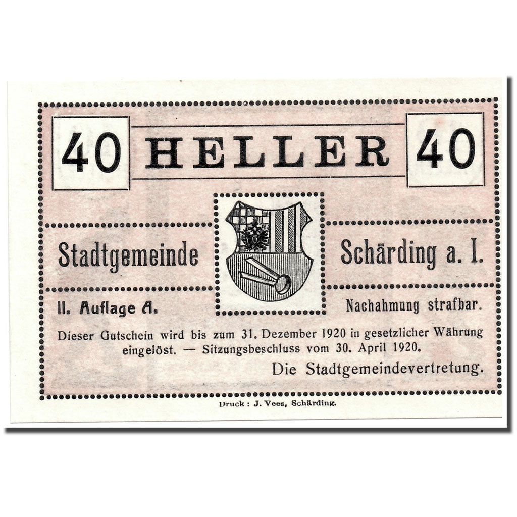 Geldschein, Österreich, Schärding, 40 Heller, ruelle, 1920, 1920-04-30, UNZ-