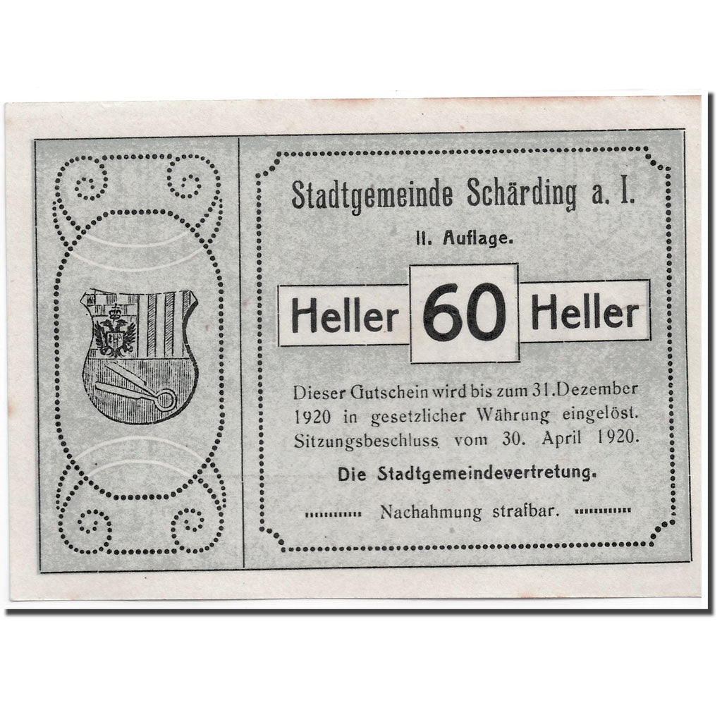 Banknote, Austria, Schärding, 60 Heller, pont, 1920, 1920-04-30, UNC(63)