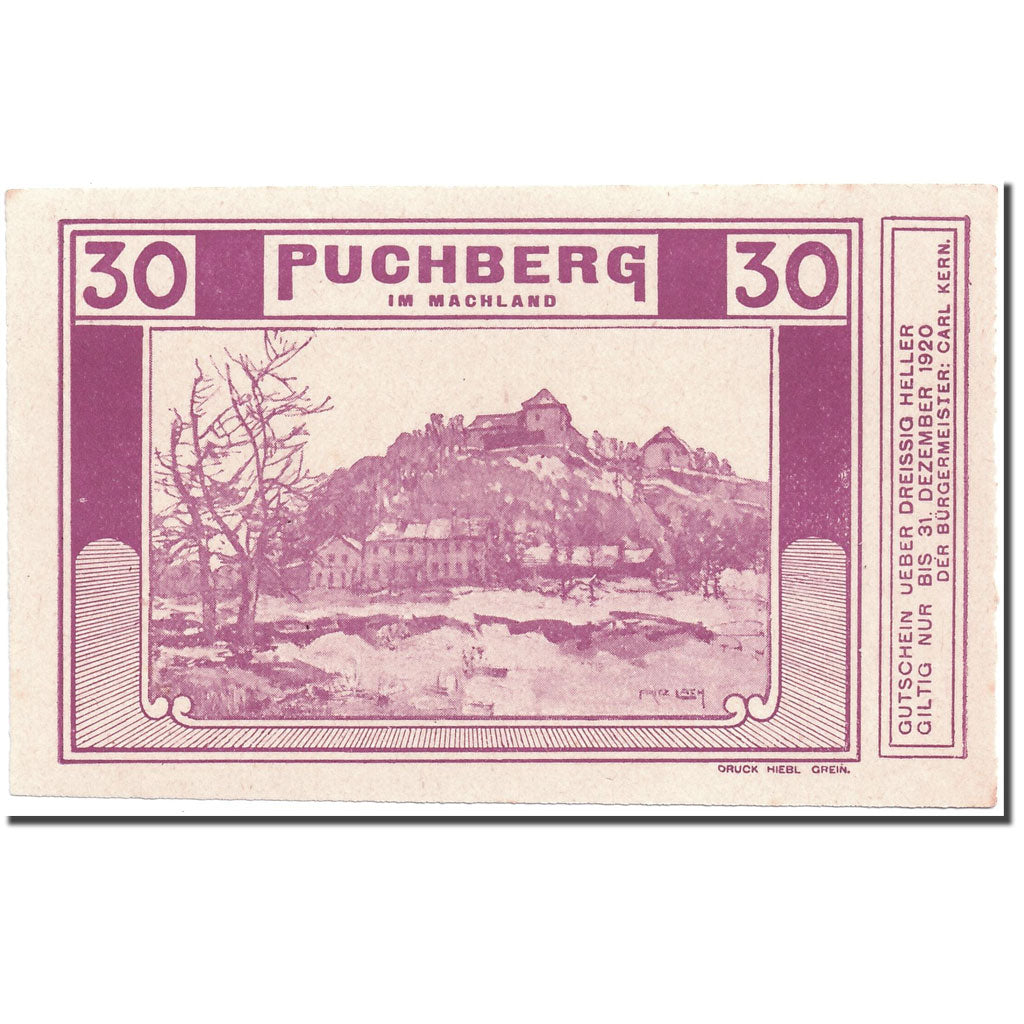 Banconote, Austria, Puchberg, 30 Heller, paysage, SPL, Mehl:787 Ib2