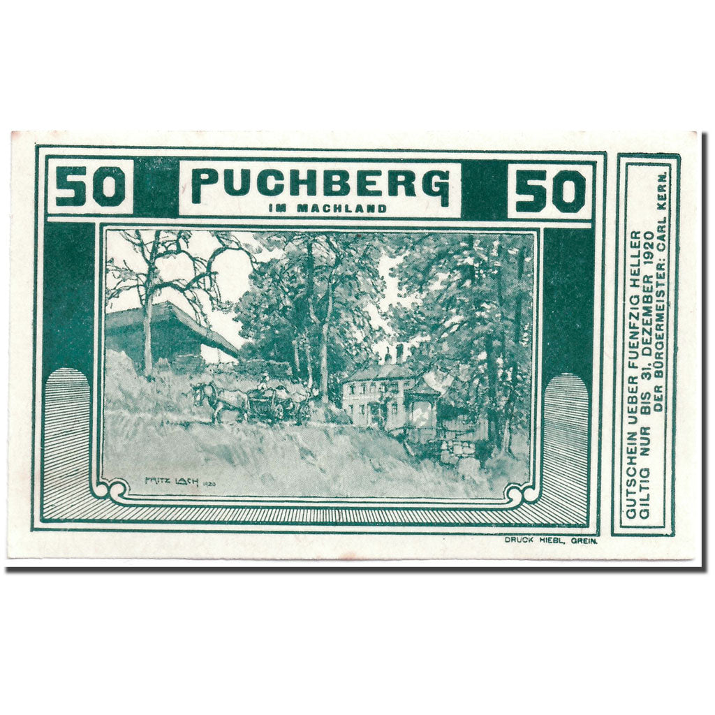 Geldschein, Österreich, Puchberg, 50 Heller, paysage, UNZ-, Mehl:787 Ib2