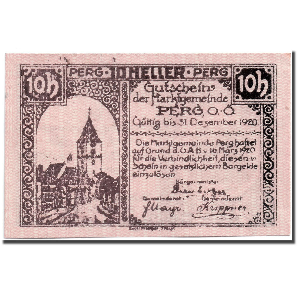 Banknote, Austria, Perg, 10 Heller, ruelle, 1920, 1920-03-16, UNC(63), Mehl:730