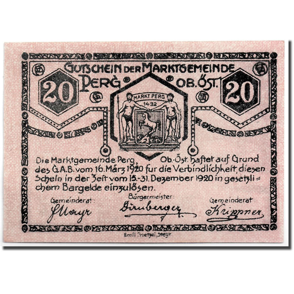 Banconote, Austria, Perg, 20 Heller, Ecusson, 1920, 1920-03-16, SPL, Mehl:730 I