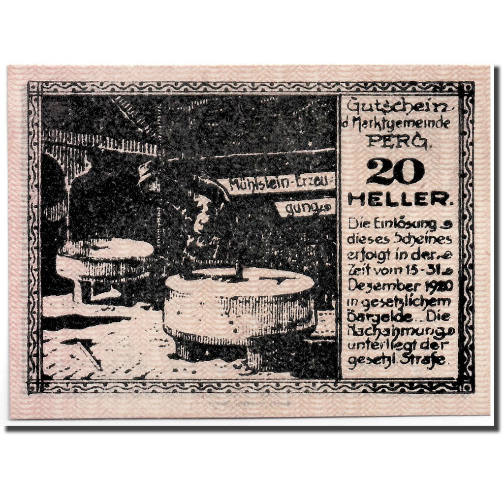 Banconote, Austria, Perg, 20 Heller, Ecusson, 1920, 1920-03-16, SPL, Mehl:730 I