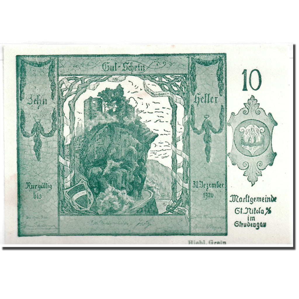 Banconote, Austria, St Nikola ad Donau, 10 Heller, paysage, SPL, Mehl:914 I