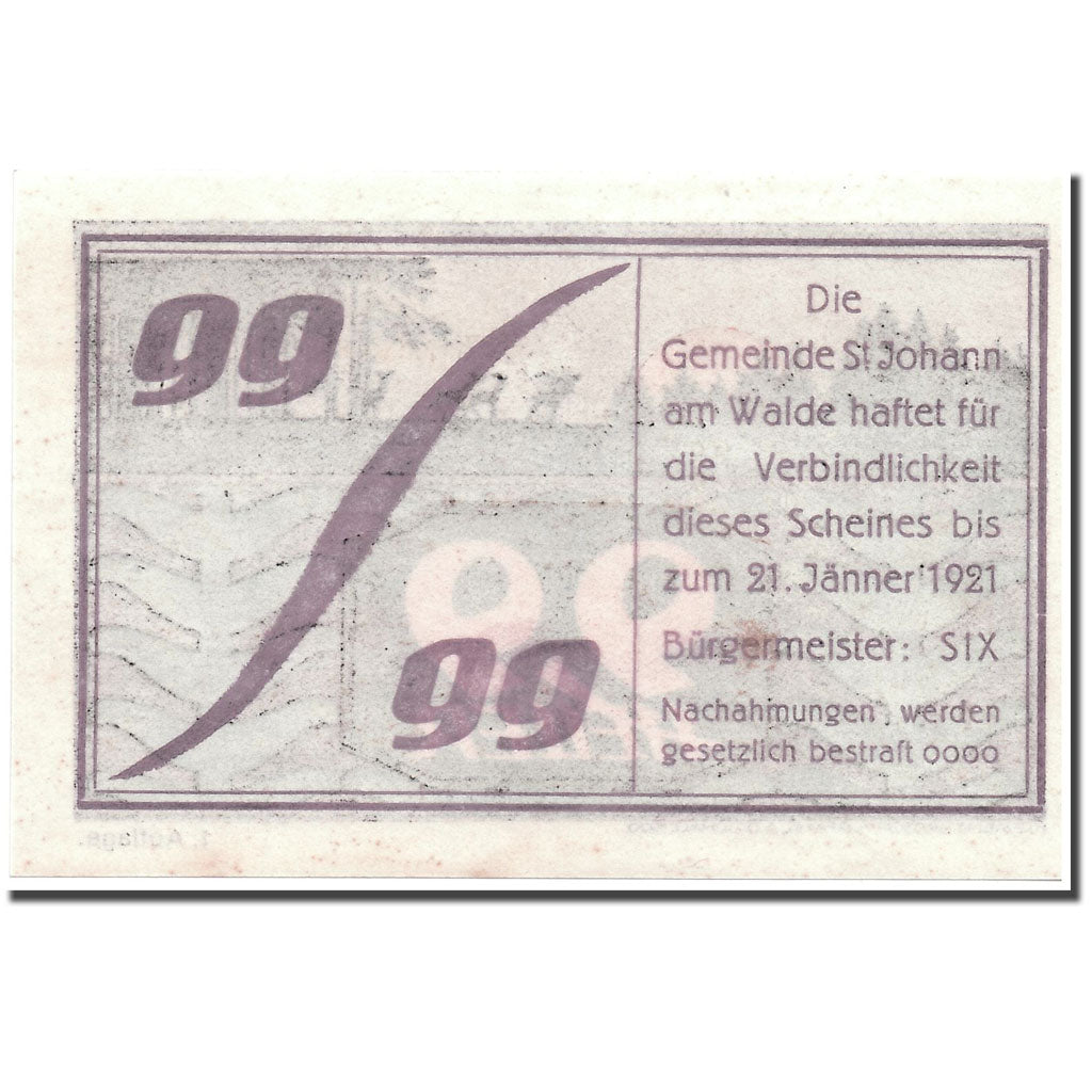 Geldschein, Österreich, St Johann, 99 Heller, paysage, 1921, 1921-01-21, UNZ-