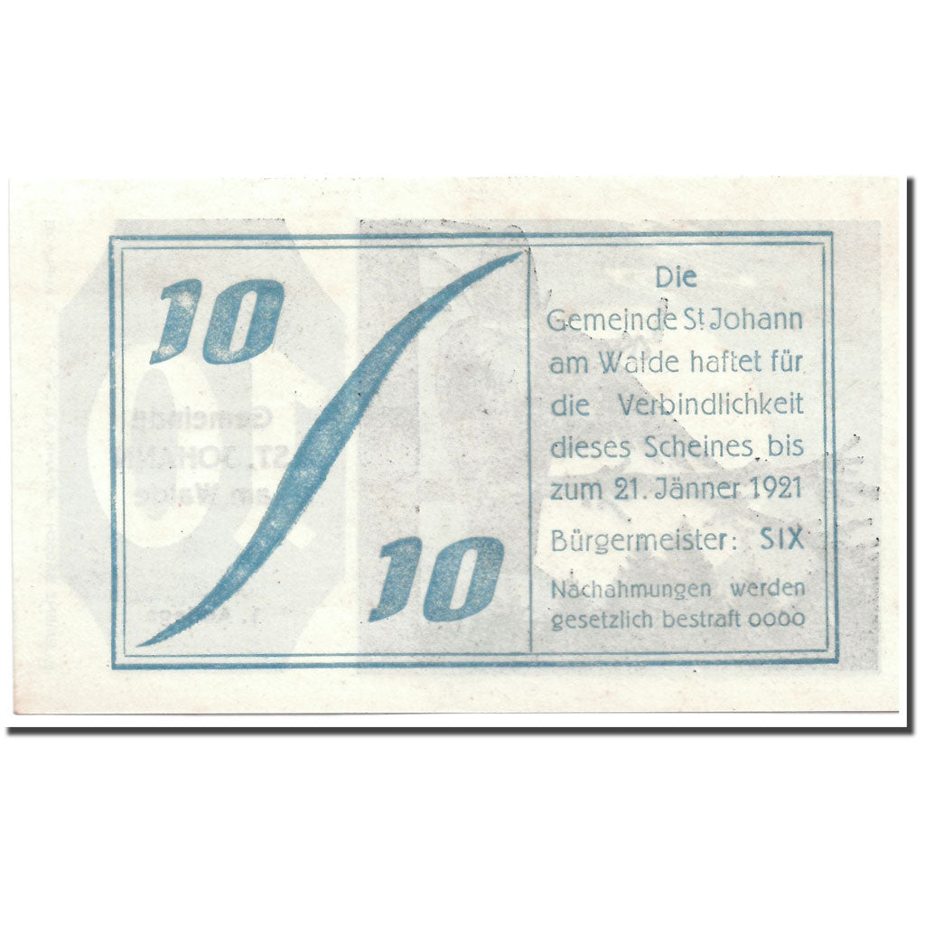 Geldschein, Österreich, St Johann, 10 Heller, personnage, 1921, 1921-01-21