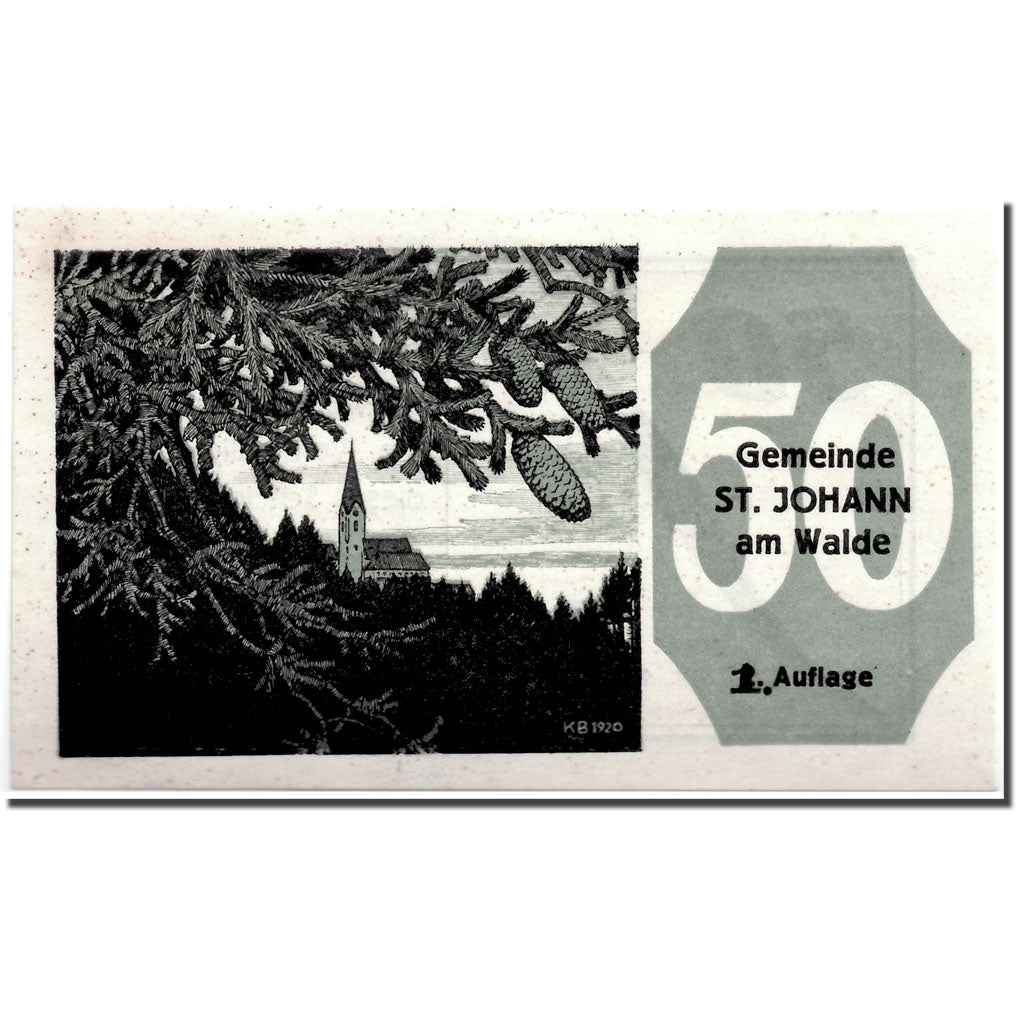 Banknote, Austria, St Johann, 50 Heller, paysage, 1921, 1921-01-21, UNC(63)