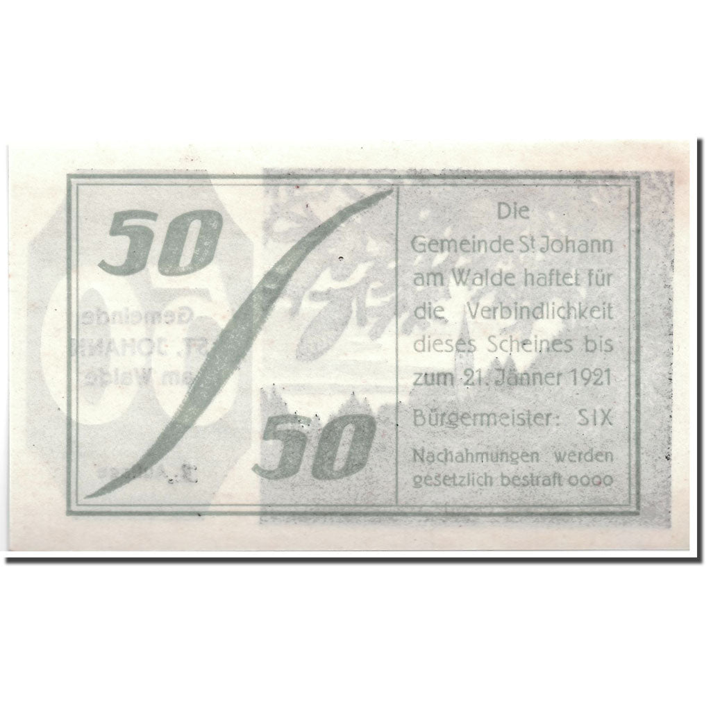Banknote, Austria, St Johann, 50 Heller, paysage, 1921, 1921-01-21, UNC(63)