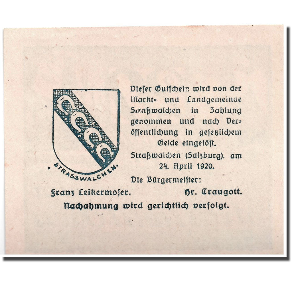 Geldschein, Österreich, Strasswalchen, 20 Heller, paysage, 1920, 1920-04-24