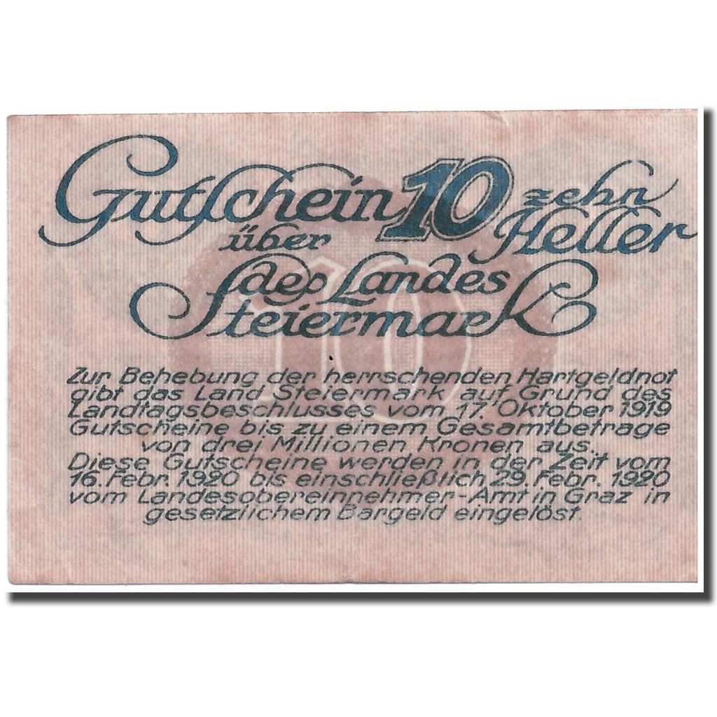 Banknote, Austria, Steiermark, 10 Heller, graphique, UNC(63), Mehl:1014a