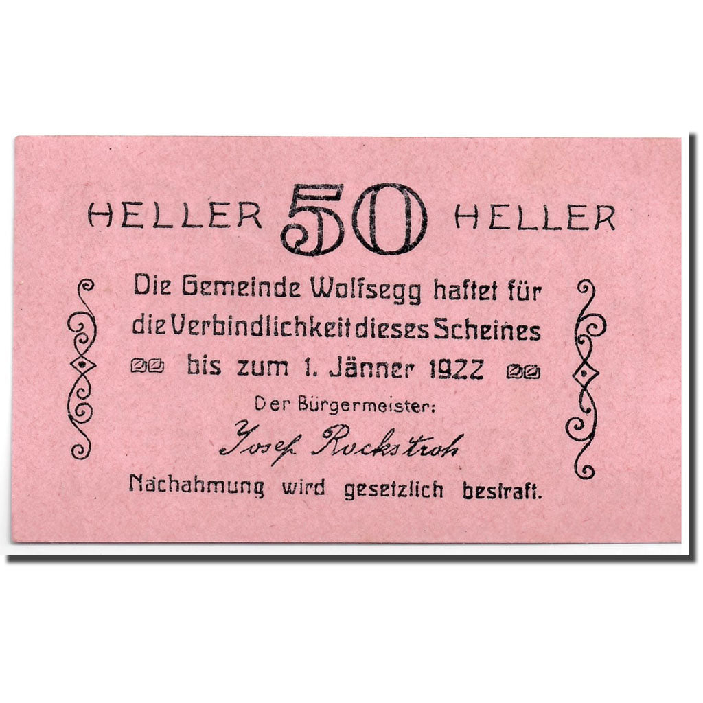 Banconote, Austria, Wolfsegg, 50 Heller, paysage, SPL, Mehl:1250II