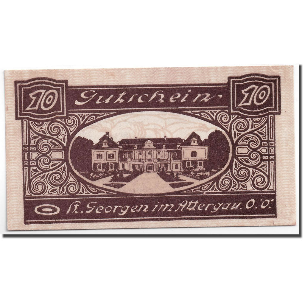 Banknote, Austria, St Georgen im Attergau, 10 Heller, château, 1920
