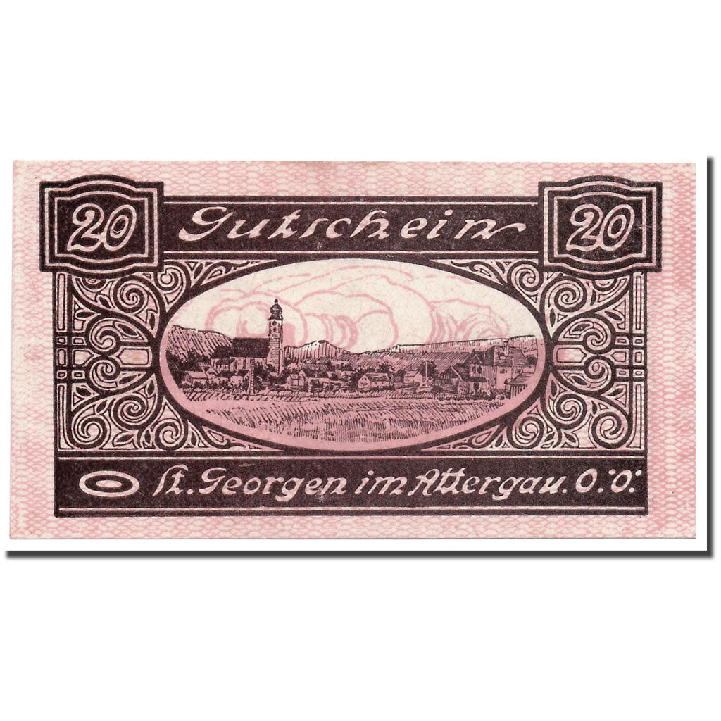 Banknote, Austria, St Georgen im Attergau, 20 Heller, paysage, 1920, 1920-03-29