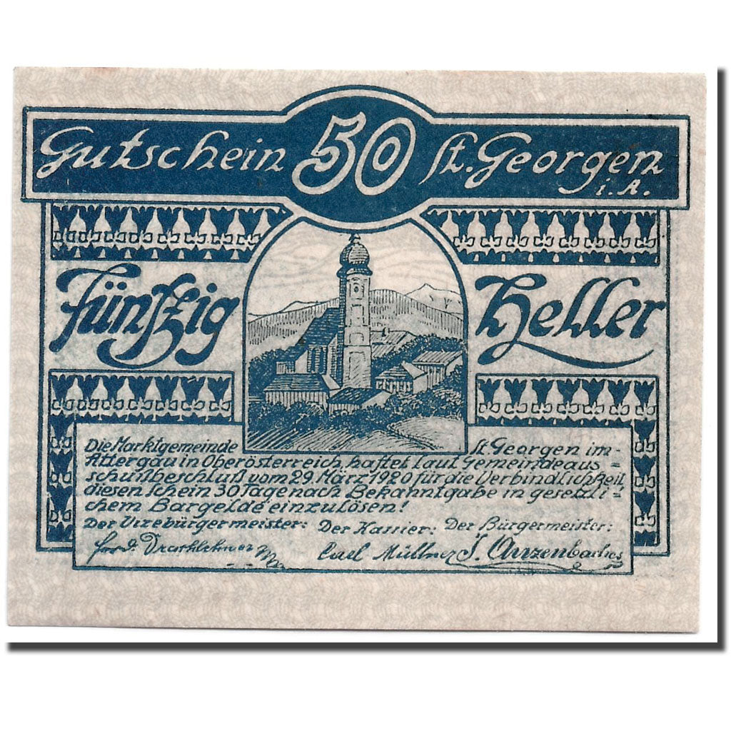 Geldschein, Österreich, St Georgen im Attergau, 50 Heller, paysage, 1920