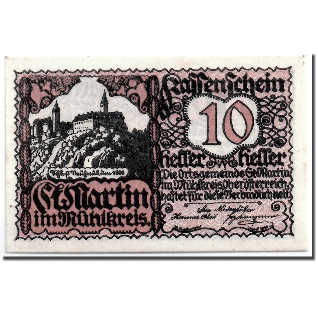Banknote, Austria, St Martin im Mühlkreis, 10 Heller, paysage, 1920
