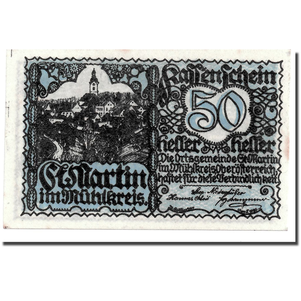 Geldschein, Österreich, St Martin im Mühlkreis, 50 Heller, paysage, 1920