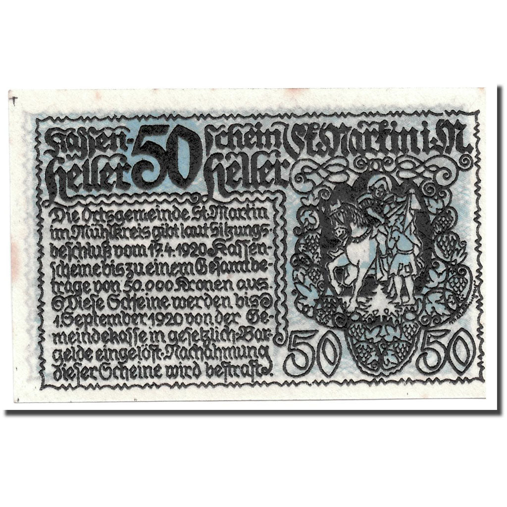 Geldschein, Österreich, St Martin im Mühlkreis, 50 Heller, paysage, 1920