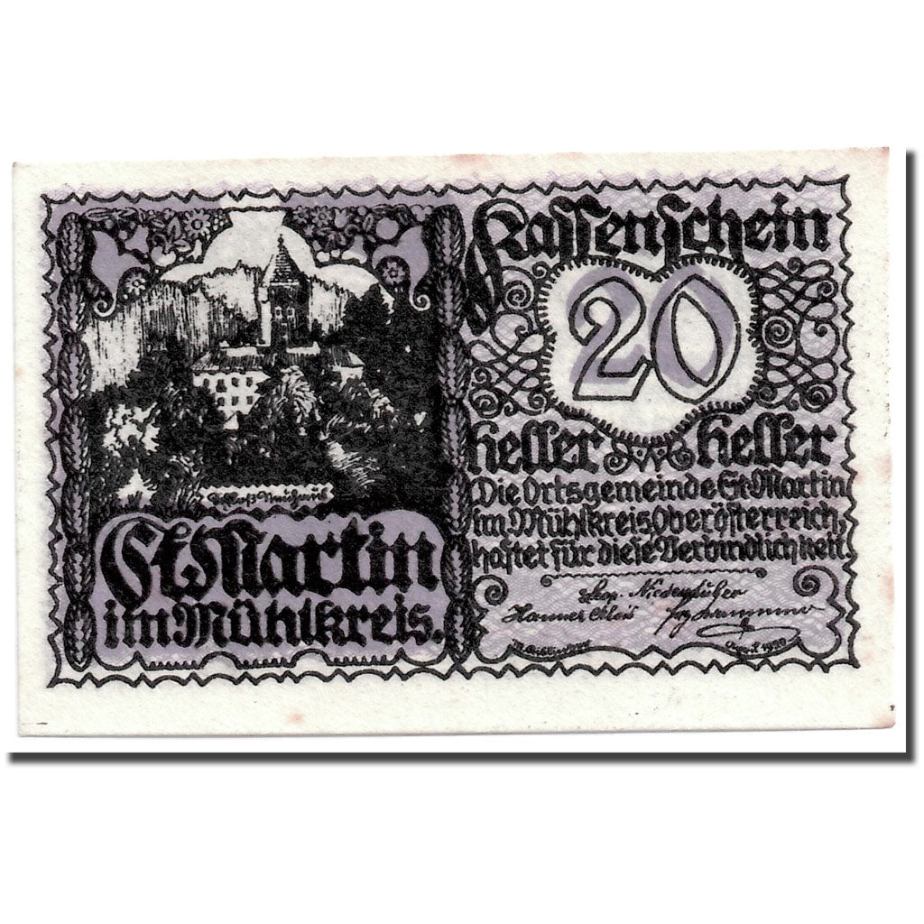 Banknote, Austria, St Martin im Mühlkreis, 20 Heller, paysage, 1920