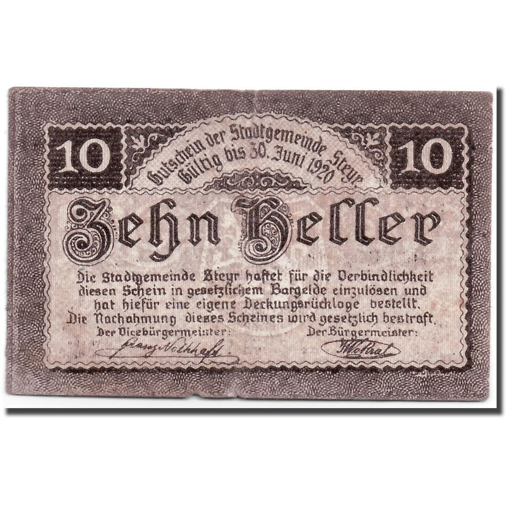 Geldschein, Österreich, Steyr, 10 Heller, Blason, 1920, 1920-06-30, UNZ-