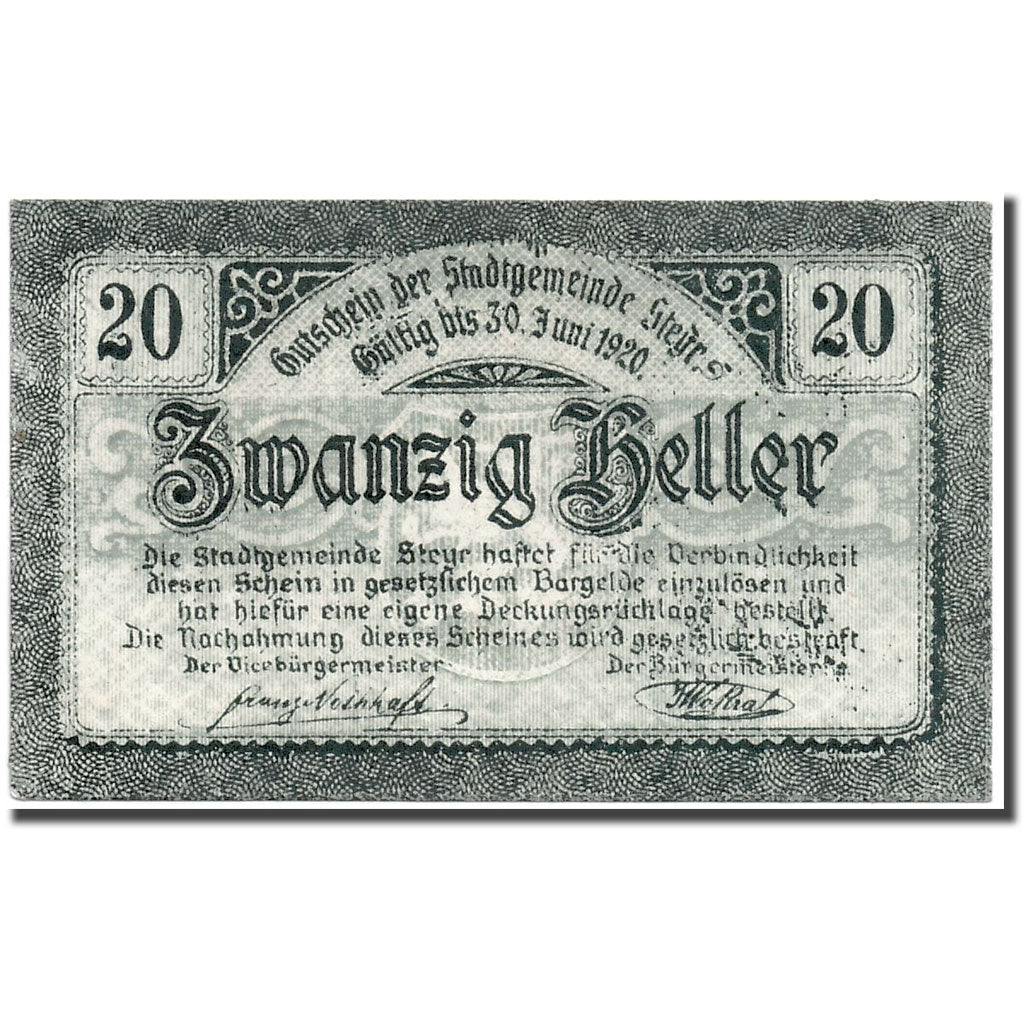 Banknote, Austria, Steyr, 20 Heller, Blason, 1920, 1920-06-30, UNC(63)