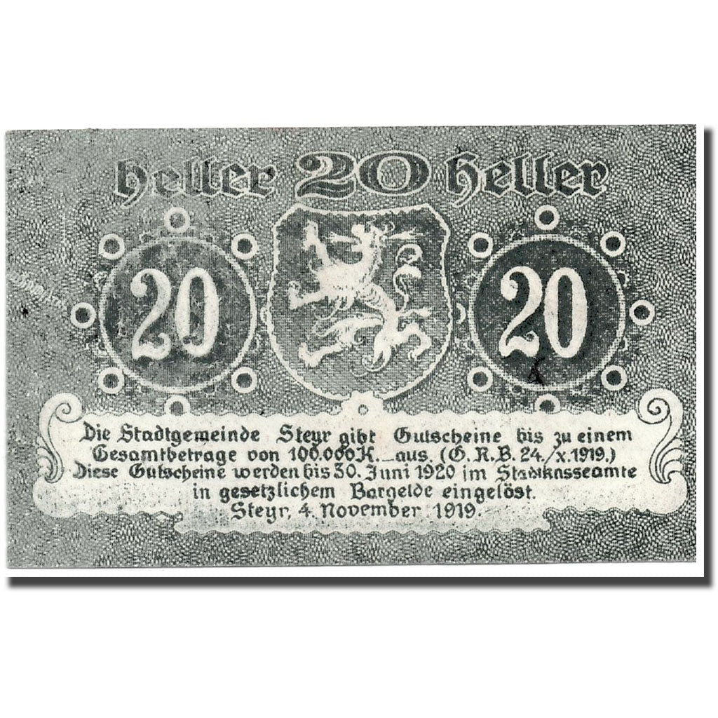 Banknote, Austria, Steyr, 20 Heller, Blason, 1920, 1920-06-30, UNC(63)