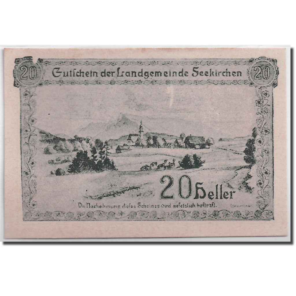 Banknote, Austria, Seekirchen, 20 Heller, paysage, 1920, 1920-06-28, UNC(63)