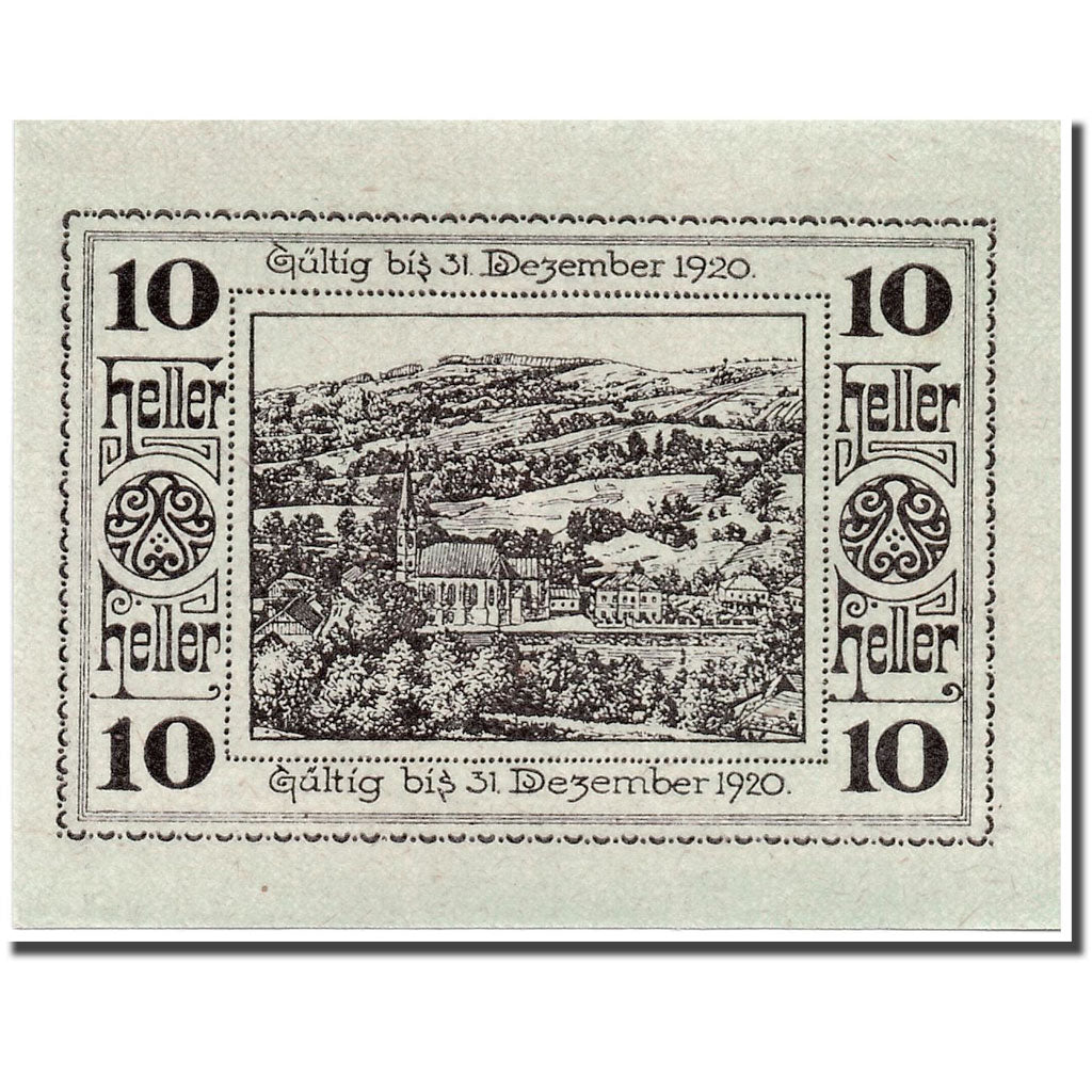 Banknote, Austria, St Ulrich, 10 Heller, paysage, 1920, UNC(63), Mehl:940
