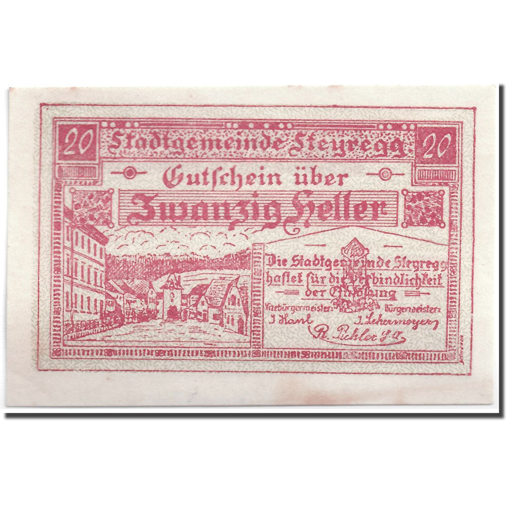 Geldschein, Österreich, Steyregg, 20 Heller, paysage, 1920, 1920-04-06, UNZ-