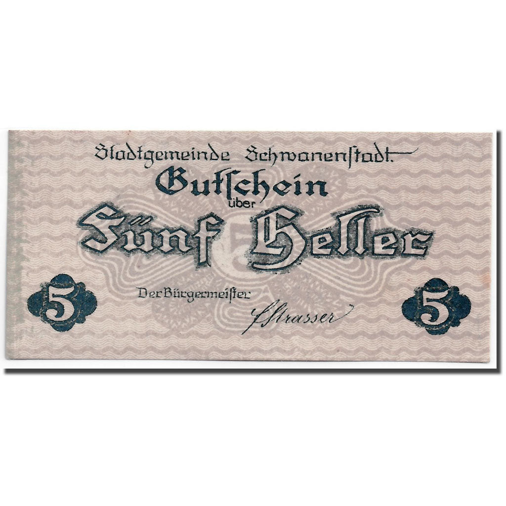 Banconote, Austria, Schwanenstadt, 5 Heller, paysage, 1920, SPL, Mehl:977 I