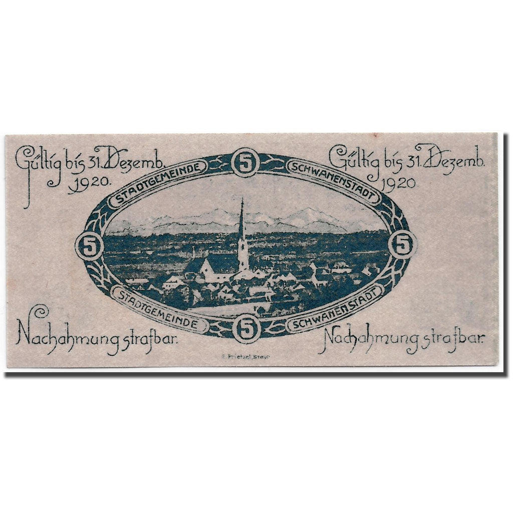 Banconote, Austria, Schwanenstadt, 5 Heller, paysage, 1920, SPL, Mehl:977 I