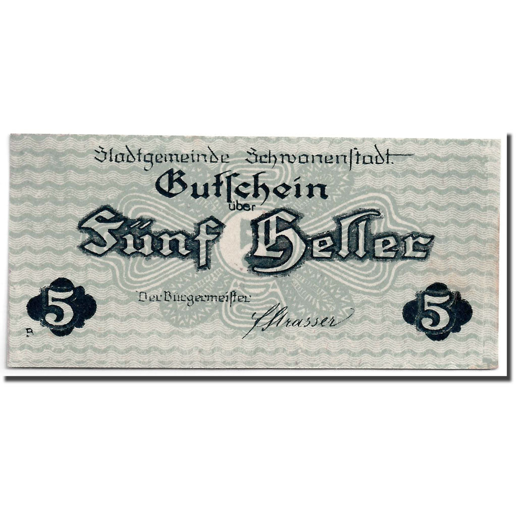 Banknote, Austria, Schwanenstadt, 5 Heller, paysage 1, 1920, UNC(63), Mehl:977 I